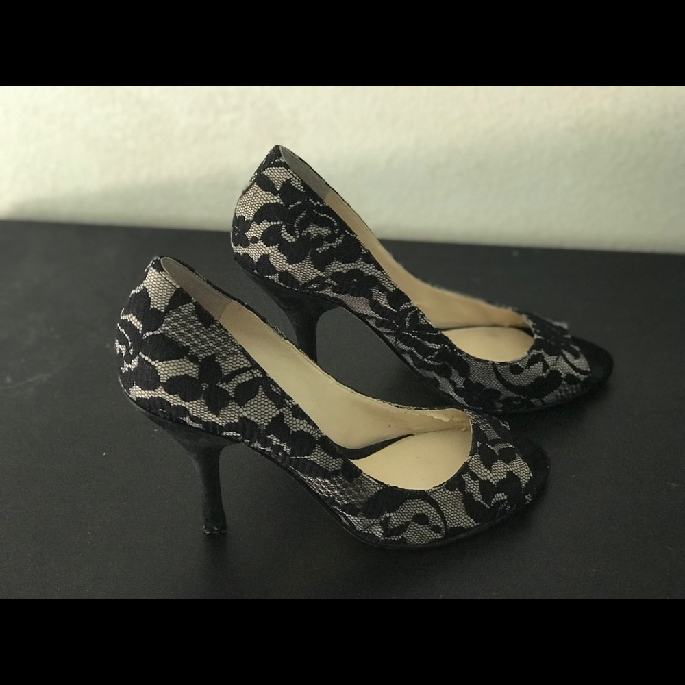 Sexy Nine West Black Lace Heels - Size 8